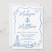 Handgezogene Doodles Anchor Beach Wasserpfeife Einladung (Vorderseite)