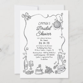 Handgezogene Doodles Funky Whimsical Brautparty Einladung