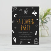 Handgezogene Doodles Niedliches Halloween-Party Einladung (Stehend Vorderseite)