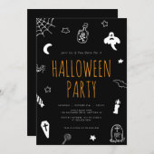 Handgezogene Doodles Niedliches Halloween-Party Einladung (Vorne/Hinten)