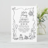 Handgezogene Doodles Whimsical Quirky Erwachsene G Einladung (Stehend Vorderseite)