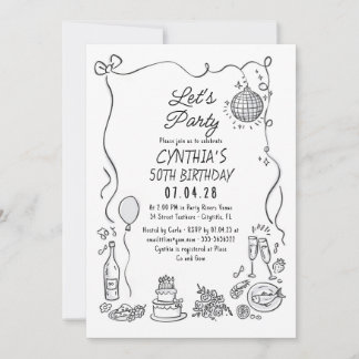 Handgezogene Doodles Whimsical Quirky Erwachsene G Einladung
