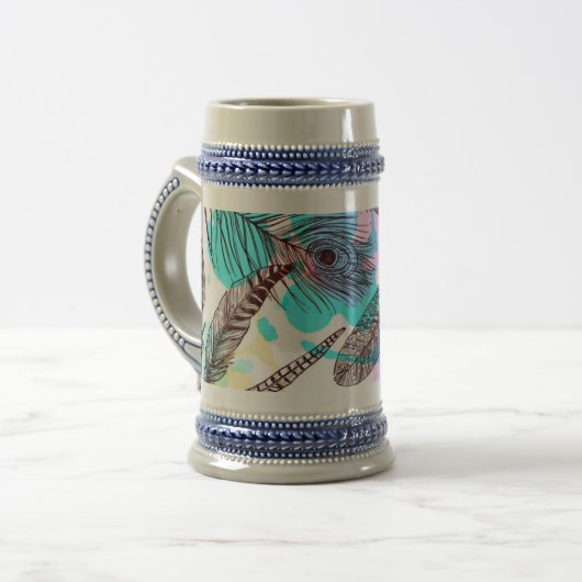 Handgezogene Federn nahtlos Muster Bierglas (Vorderseite Links)