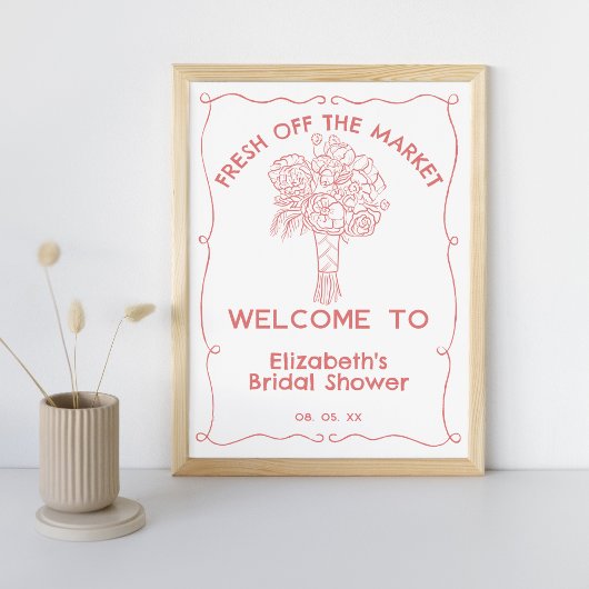 Handgezogene frische Blume Korallenwillkommen Poster