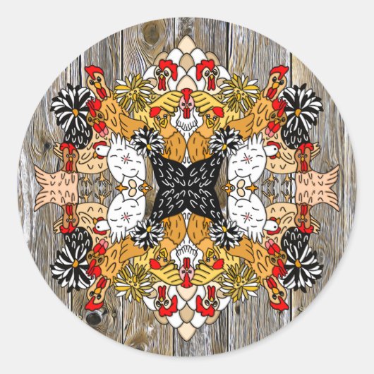 Handgezogene Funny Cartoon Hühner Runder Aufkleber (Vorderseite)