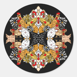 Handgezogene Funny Cartoon Hühner Runder Aufkleber