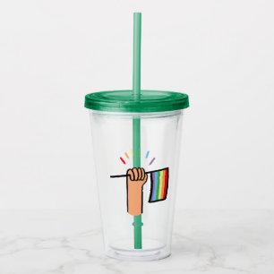 Handgezogene Hand Wave einer Regenbogenflagge Acryltrinkbecher