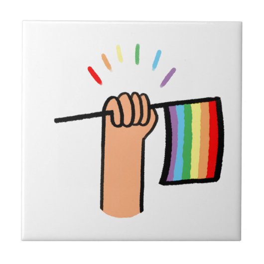 Handgezogene Hand Wave einer Regenbogenflagge Fliese (Vorderseite)