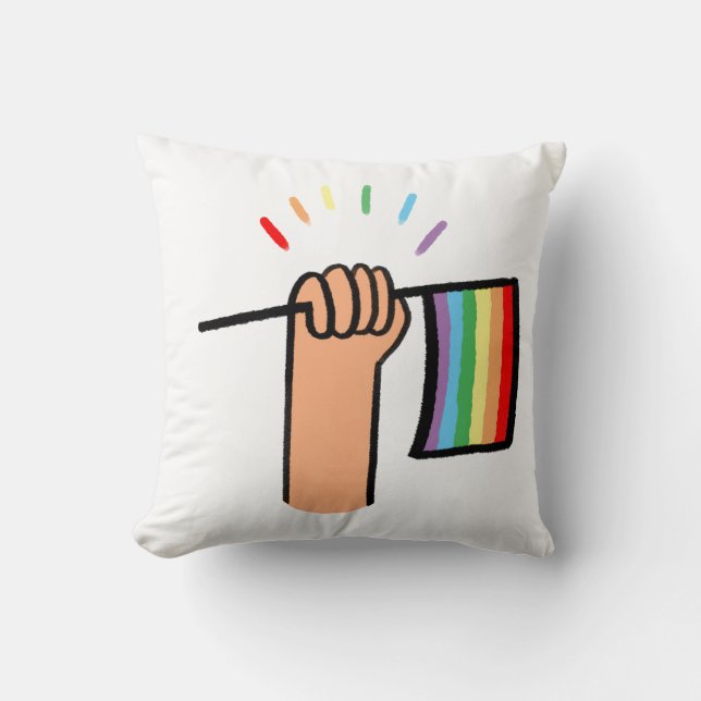 Handgezogene Hand Wave einer Regenbogenflagge Kissen (Vorderseite)