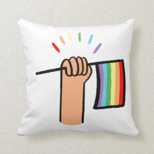 Handgezogene Hand Wave einer Regenbogenflagge Kissen