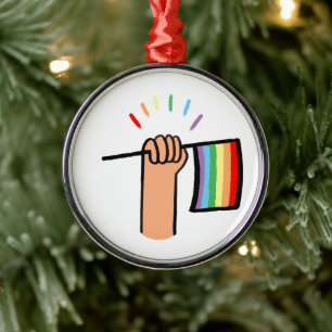 Handgezogene Hand Wave einer Regenbogenflagge Ornament Aus Metall
