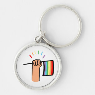 Handgezogene Hand Wave einer Regenbogenflagge Schlüsselanhänger
