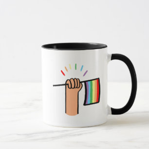 Handgezogene Hand Wave einer Regenbogenflagge Tasse