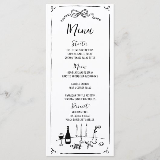 Handgezogene, handgeschriebene Hochzeit Menükarte (Vorderseite)