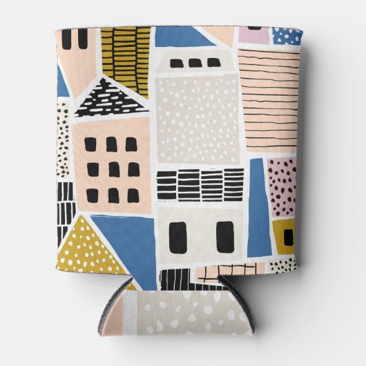 Handgezogene Häuser Nahtlos Abstrakt Dosenkühler (Vorderseite)