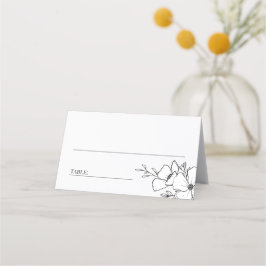 Handgezogene Holzkohle und weiße Blume Hochzeit Platzkarte