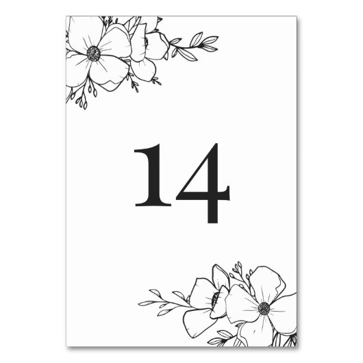 Handgezogene Holzkohle und weiße Blume Tischnummer (Rückseite)