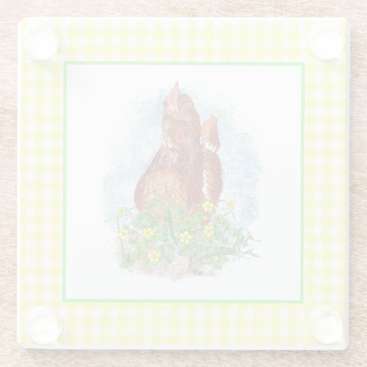 Handgezogene Hühnerart Glasuntersetzer (Rückseite)