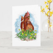 Handgezogene Hühnerart | Happy Birthday Karte (Gelbe Blume)