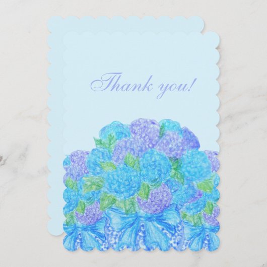 Handgezogene Hydrangeas in einer Vase Einladung (Vorne/Hinten)