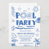 handgezogene Kids Pool Party, Swim Party Einladung (Vorne/Hinten)