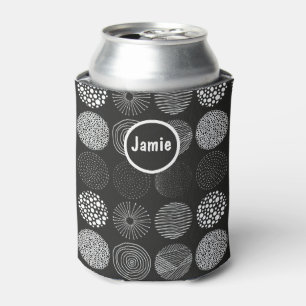 Handgezogene Kreise Abstrakt Schwarz/Weiß B/W Dosenkühler
