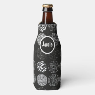 Handgezogene Kreise Abstrakt Schwarz/Weiß B/W Flaschenkühler