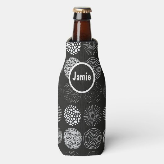 Handgezogene Kreise Abstrakt Schwarz/Weiß B/W Flaschenkühler (Flaschenvorderseite)
