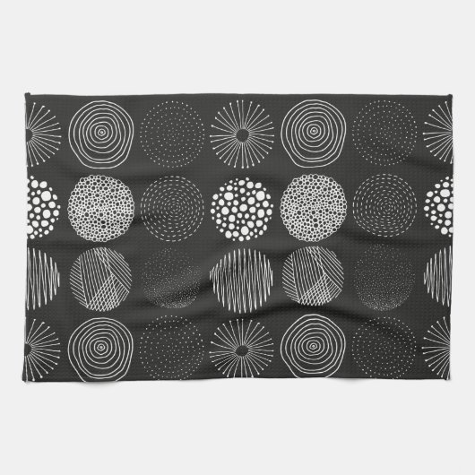 Handgezogene Kreise Abstrakt Schwarz/Weiß B/W Geschirrtuch (Horizontal)