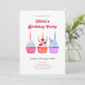 Handgezogene Kuchen Kerzenschein Geburtstag Einladung (Stehend Vorderseite)