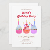 Handgezogene Kuchen Kerzenschein Geburtstag Einladung (Vorne/Hinten)