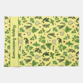 Handgezogene Küchenkräutern Gemusterte Creme Geschirrtuch (Horizontal)