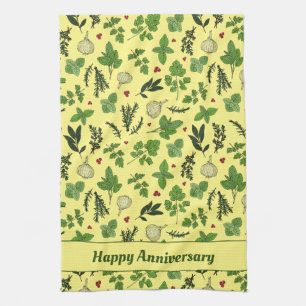 Handgezogene Küchenkräutern Gemusterte Creme Geschirrtuch