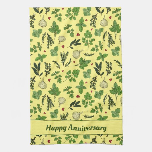 Handgezogene Küchenkräutern Gemusterte Creme Geschirrtuch (Vertikal)