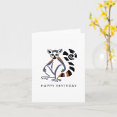 Handgezogene LEMUR - Wildtiere - Wild ani Karte (Gelbe Blume)