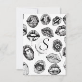 Handgezogene Luscious Lippen in Schwarz und Weiß Einladung (Rückseite)