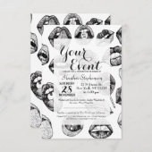 Handgezogene Luscious Lippen in Schwarz und Weiß Einladung (Vorne/Hinten)