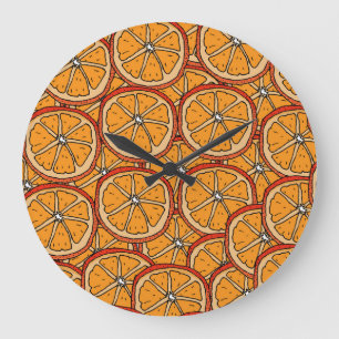 Handgezogene Orangen: Nahtlos Große Wanduhr