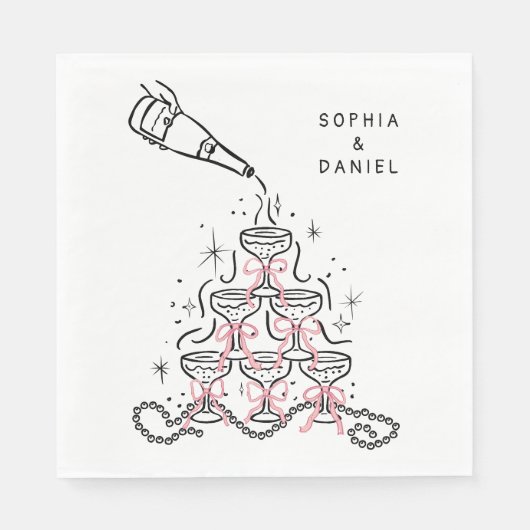 Handgezogene Perlen & Prosecco Brautparty Napkins Serviette (Vorderseite)