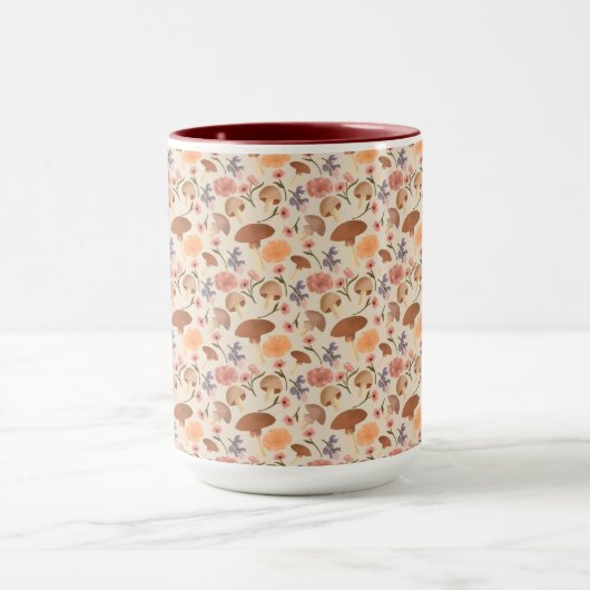 Handgezogene Pilze und Blume neutral Tasse (Zentrum)