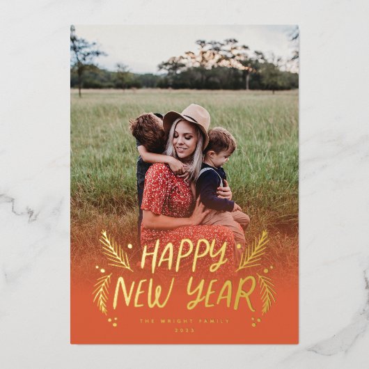 Handgezogene Pine Berries Folien Feiertagskarte (Vorderseite)