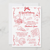 Handgezogene Pizza Baby Dusche Einladung (Vorderseite)
