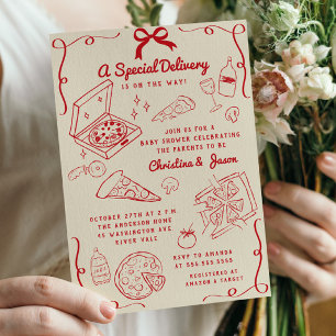 Handgezogene Pizza Baby Dusche Einladung