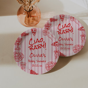 Handgezogene Pizza Pink Red Ciao Kinderdusche Pappteller