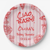 Handgezogene Pizza Pink Red Ciao Kinderdusche Pappteller (Vorderseite)
