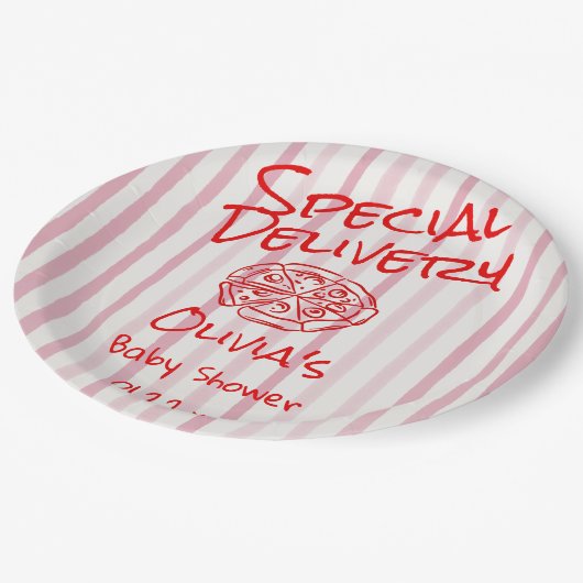 Handgezogene Pizza Red Special Kinderdusche Pappteller (Schrägansicht)