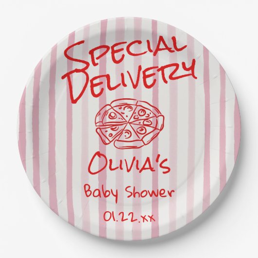 Handgezogene Pizza Red Special Kinderdusche Pappteller (Vorderseite)