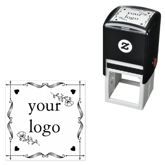 Handgezogene quadratische Blume mit Kränen Permastempel (Beispiel)