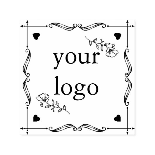 Handgezogene quadratische Blume mit Kränen Permastempel (Design)