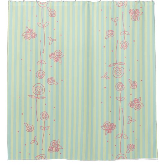 Handgezogene Rose und Streifen Duschvorhang (Vorderseite)